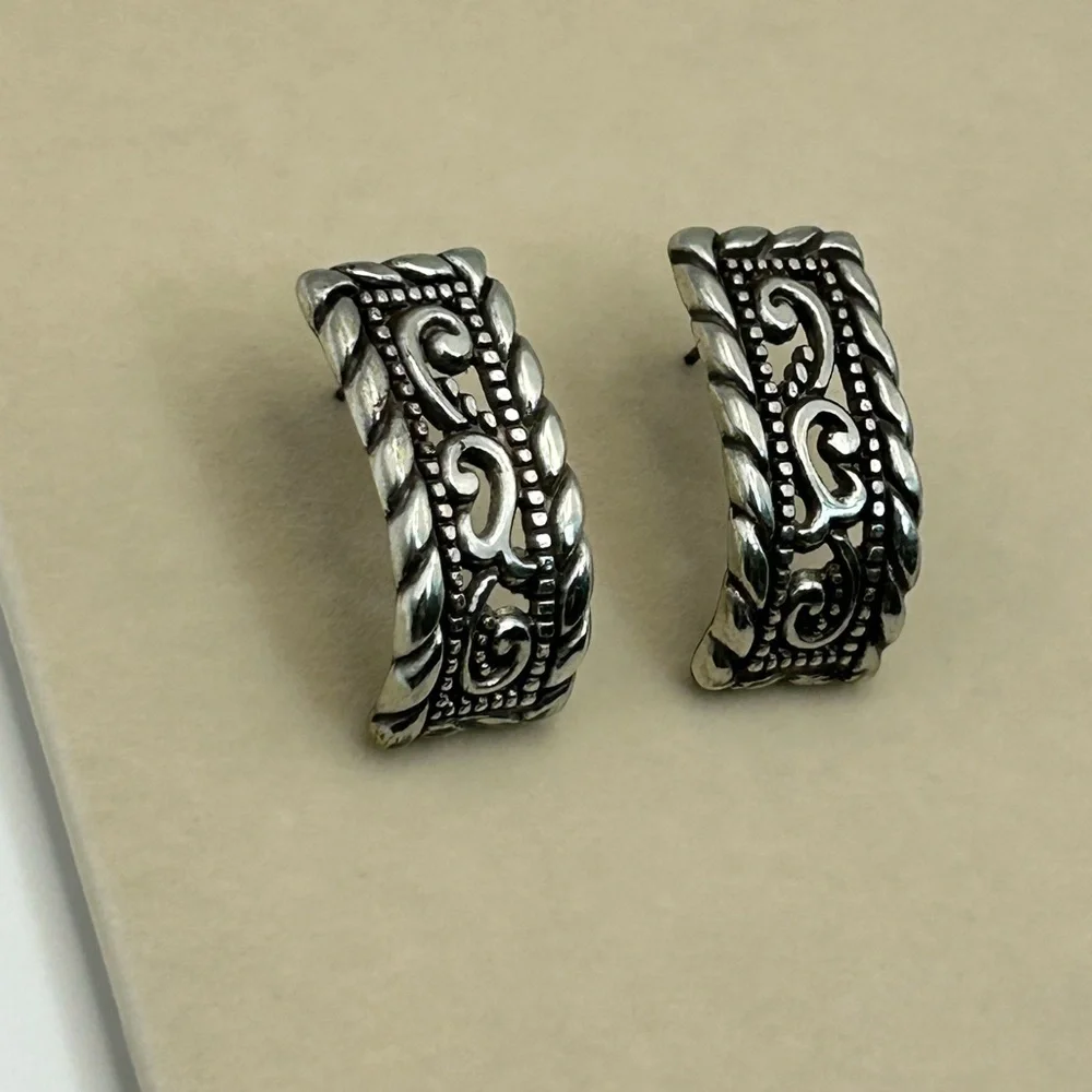 Brighton Jewelry Vintage Post Earrings Curved Studs Silver Plated No Backs - Picture 2 of 9